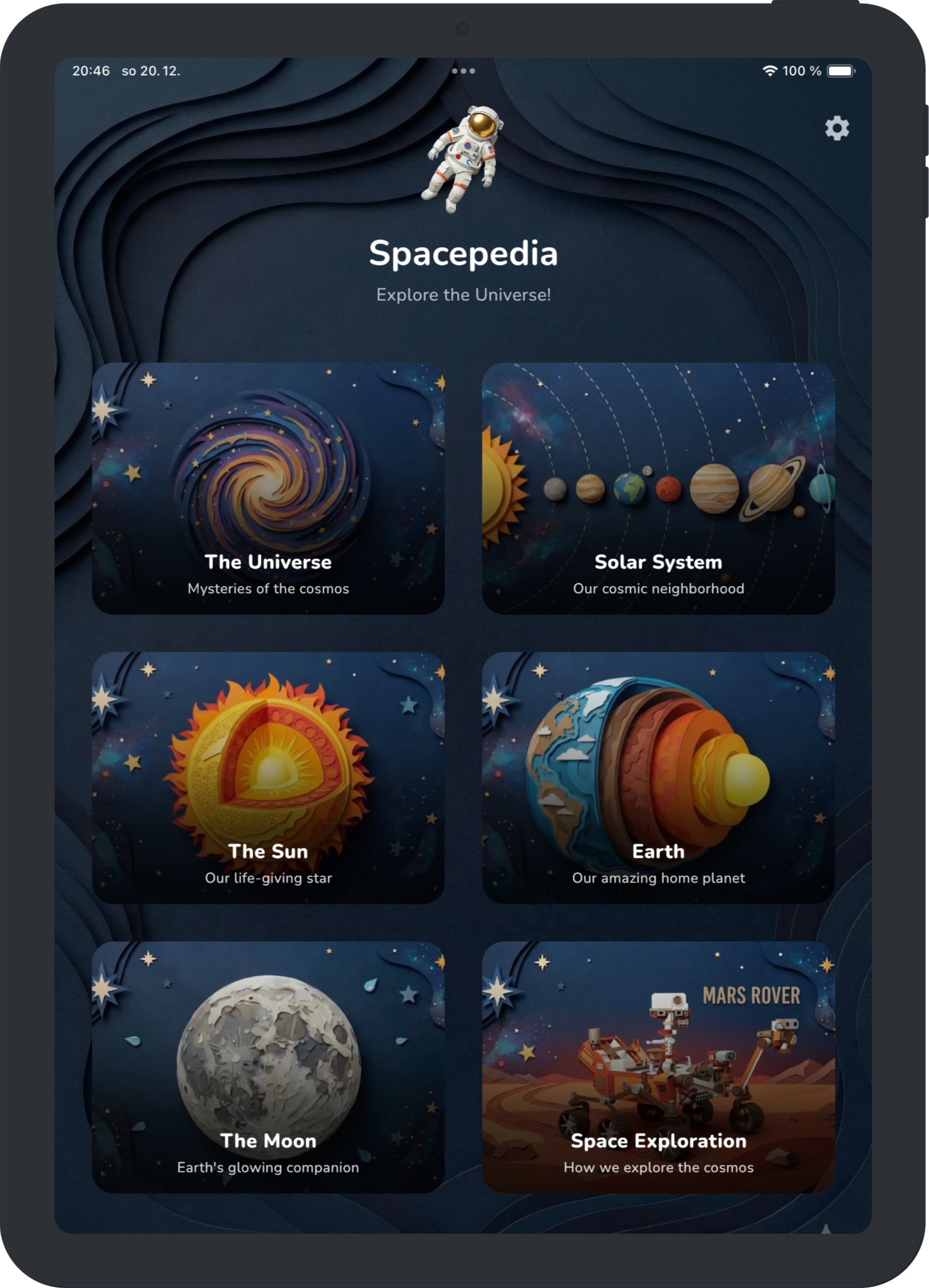 Spacepedia on Tablet showing planets
