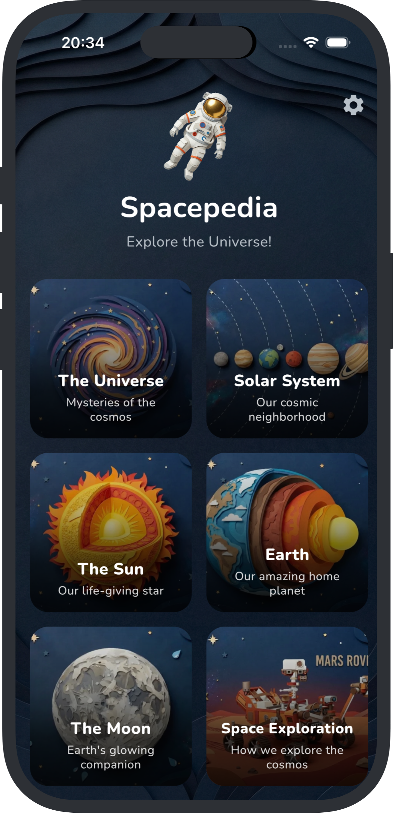 Spacepedia on iPhone showing solar system