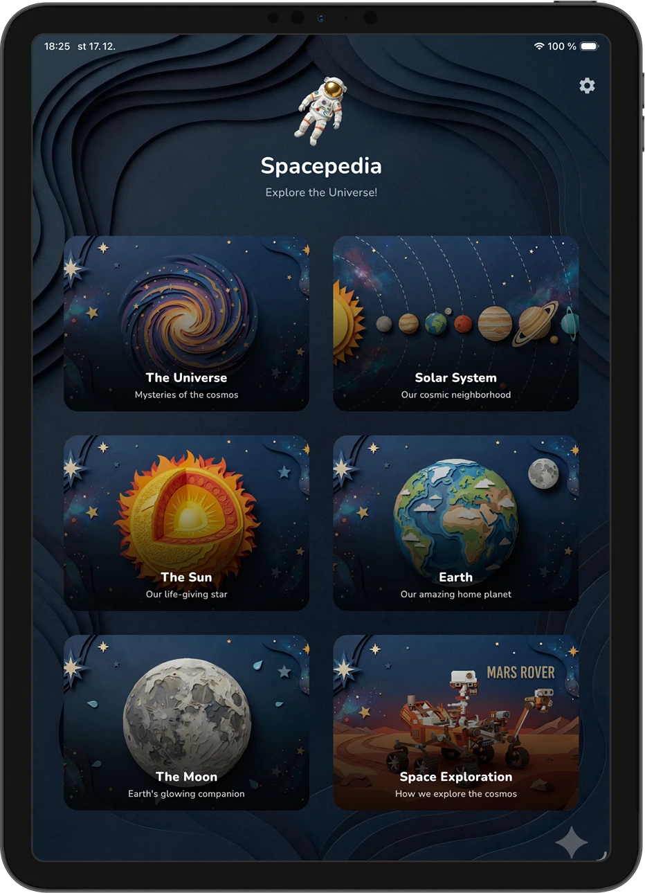 Spacepedia iPad - Home Screen