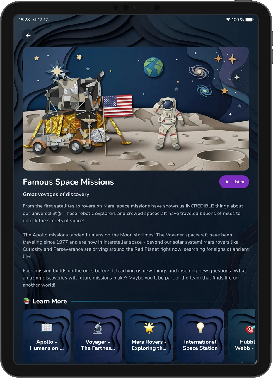 Spacepedia on Tablet showing planets